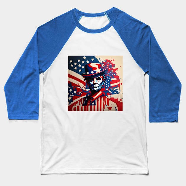 4th of july Liberty's Legacy: Celebrating Independence Day with Abraham Lincoln Baseball T-Shirt by Digifestas